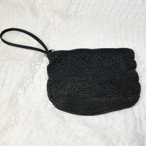 Black Vintage Crocheted Wristlet Y2K Lined Zip Top